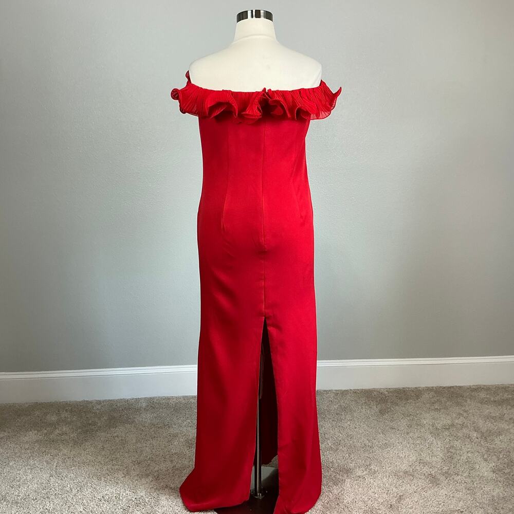 Mac Duggal 49643 Red Evening Gown Ruffled Off the Shoulder Column Dress Size 14 - Picture 3 of 11